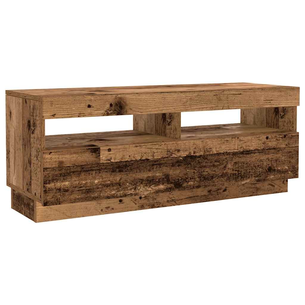 tv-bord m. LED-lys 300x35x40 cm konstrueret træ antikt træ