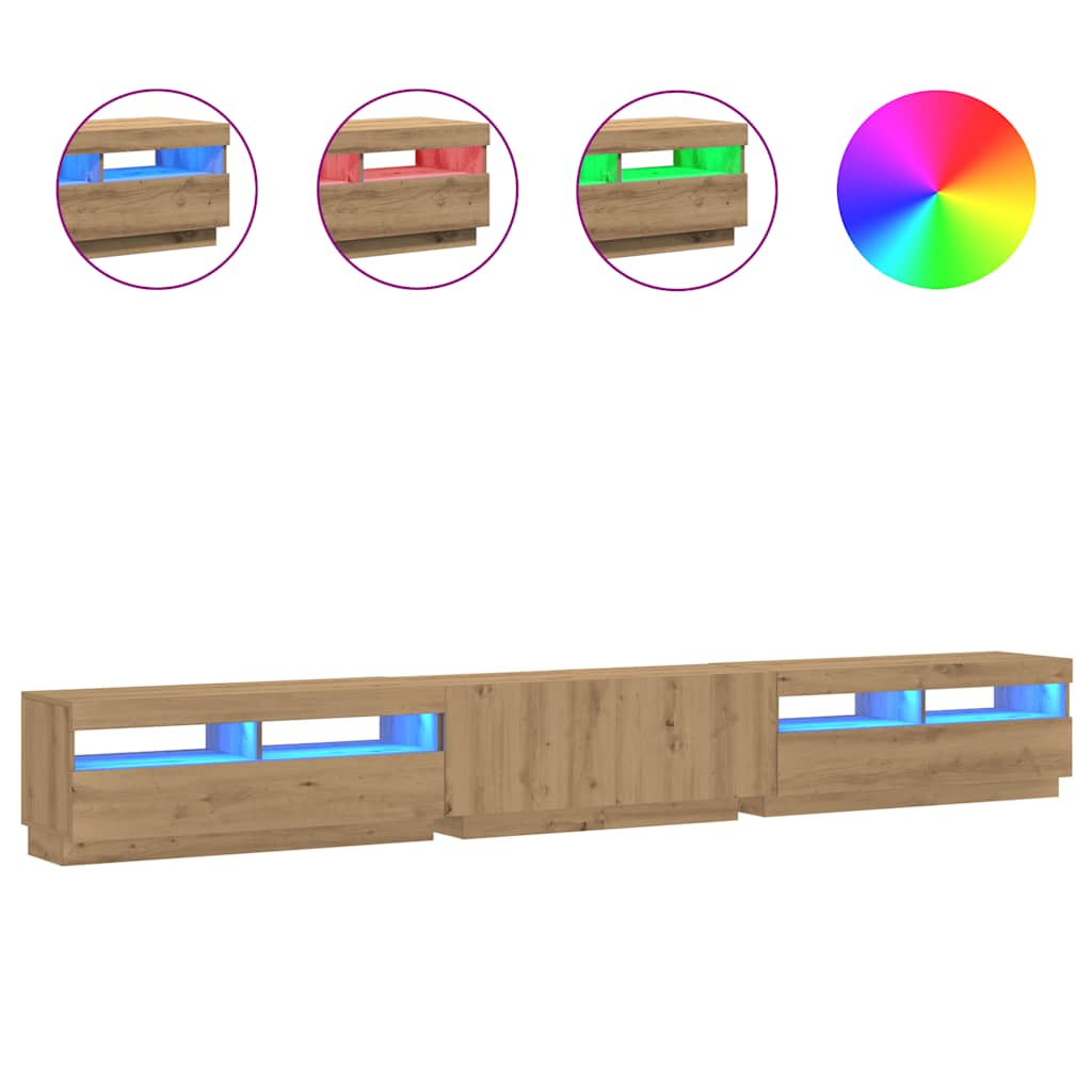 tv-bord med LED-lys 300x35x40 cm konstrueret træ kunsteg