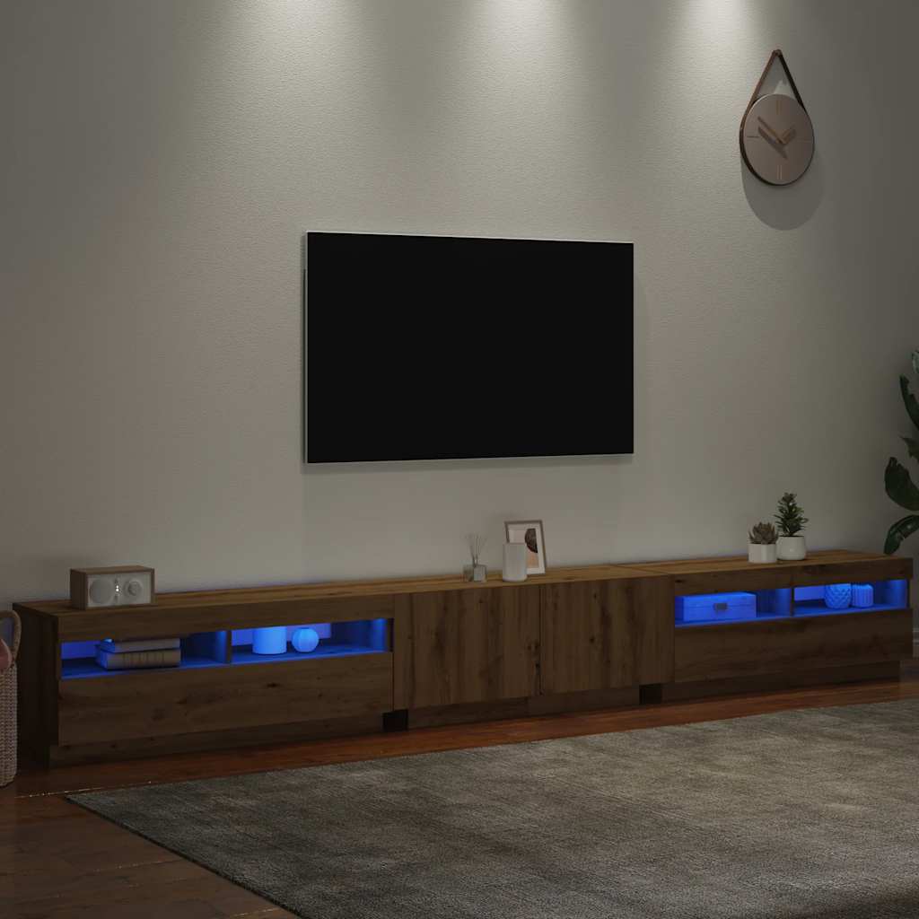 tv-bord med LED-lys 300x35x40 cm konstrueret træ kunsteg