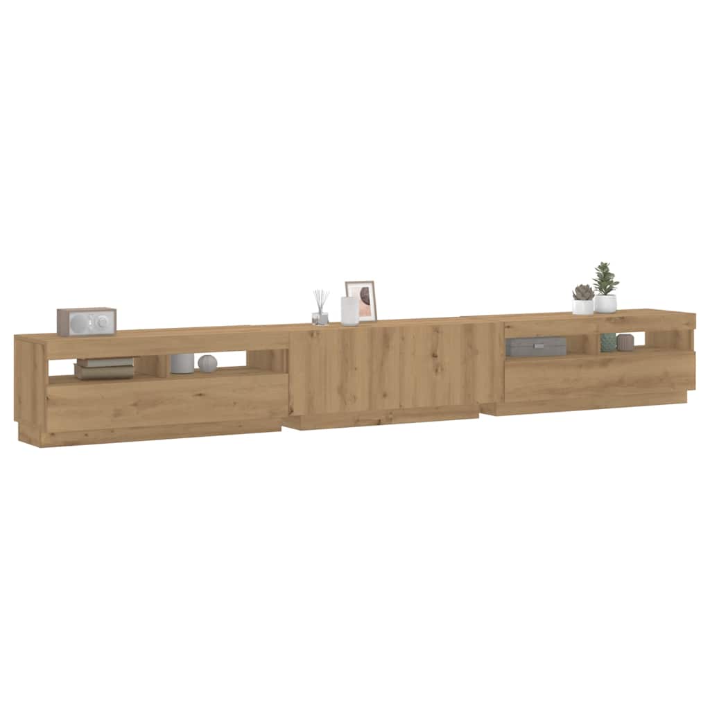tv-bord med LED-lys 300x35x40 cm konstrueret træ kunsteg