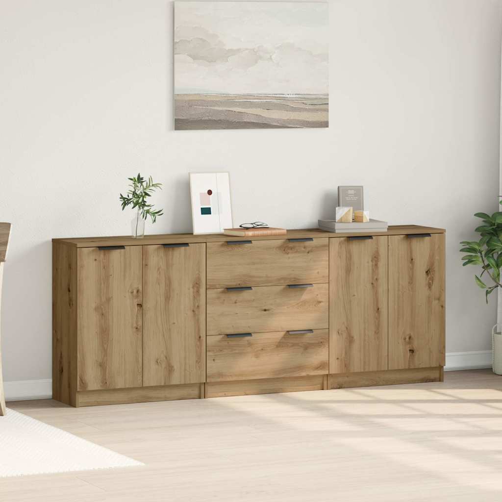 Skænke 3 stk Håndværks eg 60x30x70 cm Konstrueret træ