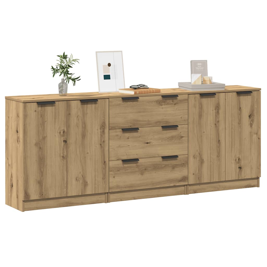 Skænke 3 stk Håndværks eg 60x30x70 cm Konstrueret træ