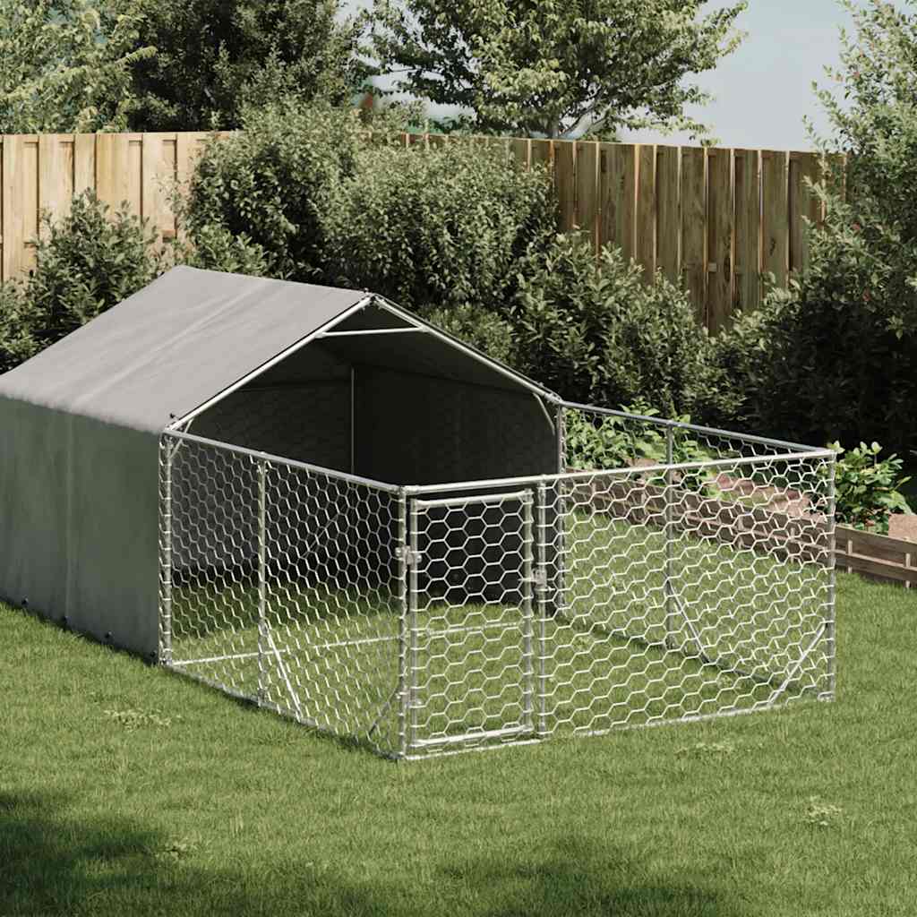 Udendørs hundegård med løbegård 4x2x1,5 m Galvaniseret stål