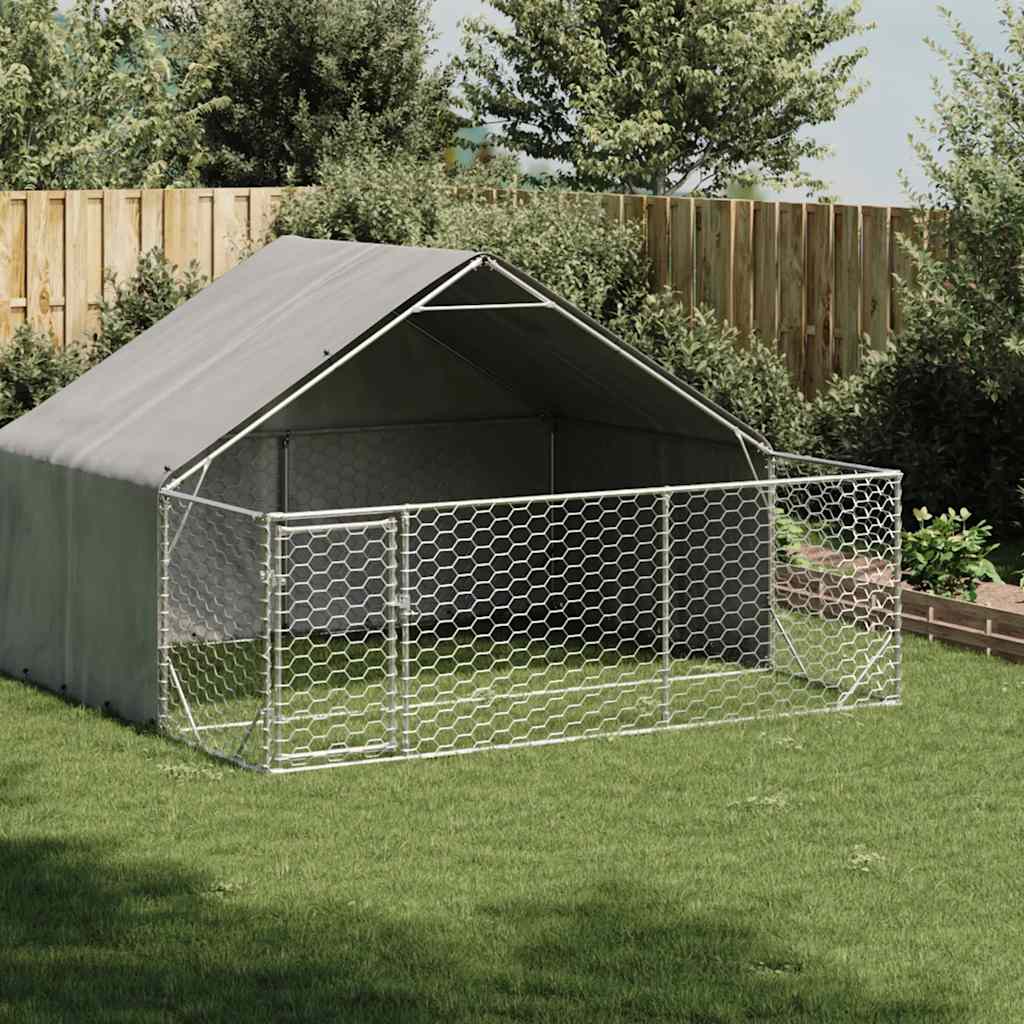 Udendørs hundegård med løbegård 3x3x1,9 m Galvaniseret stål