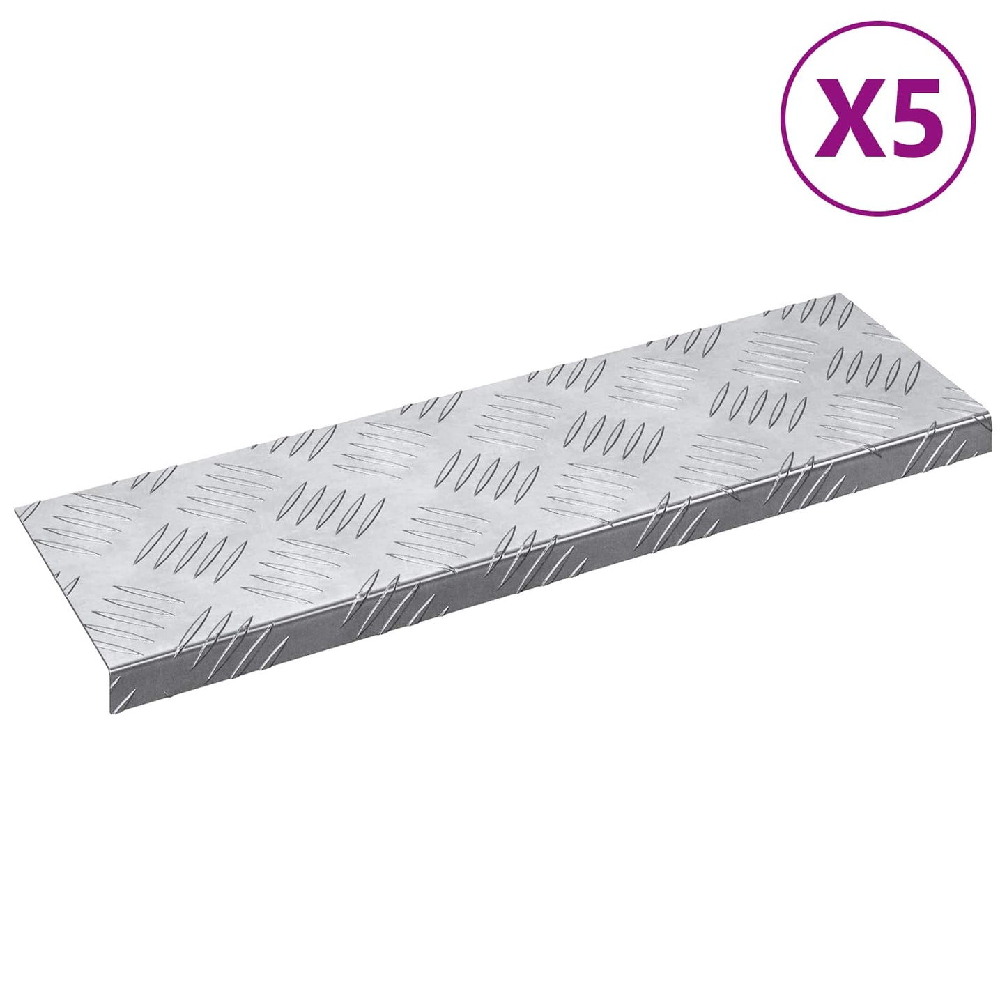 Trappe Tread 5 stk. 60 x 18 x 2,5 cm Sølv Aluminium Rektangulær