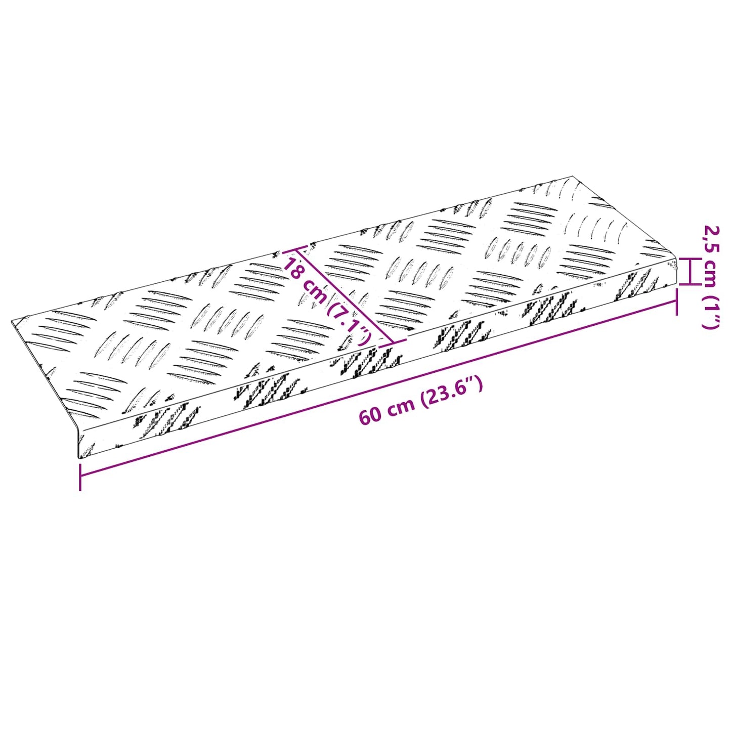 Trappe Tread 5 stk. 60 x 18 x 2,5 cm Sølv Aluminium Rektangulær