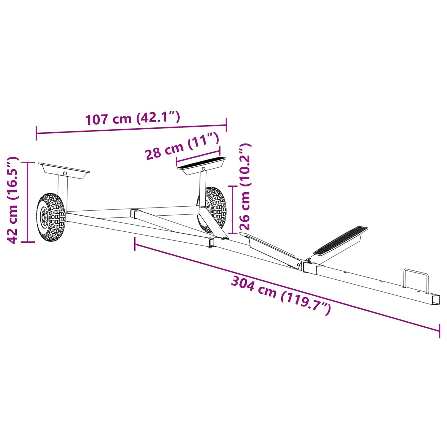 Bådtrailer 302 x 107 x 42 cm Sølv Stål