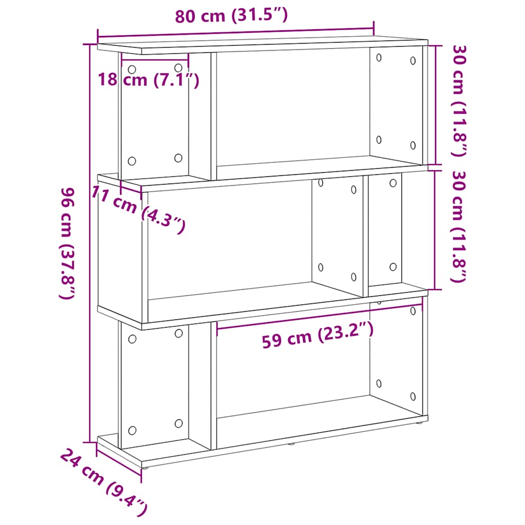 bogreol 80x24x96 cm konstrueret træ sort-eg