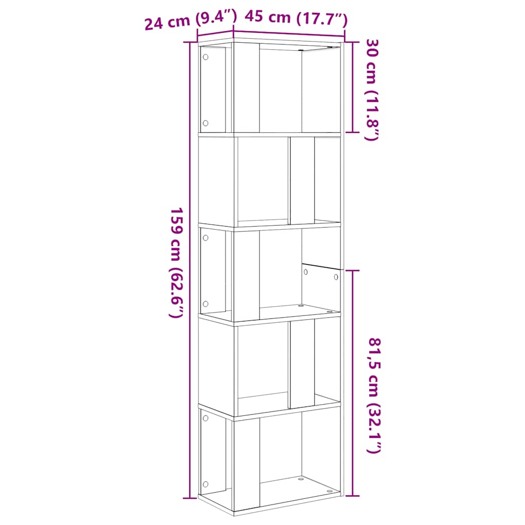 bogreol/rumdeler 45x24x159 cm konstrueret træ sort-eg