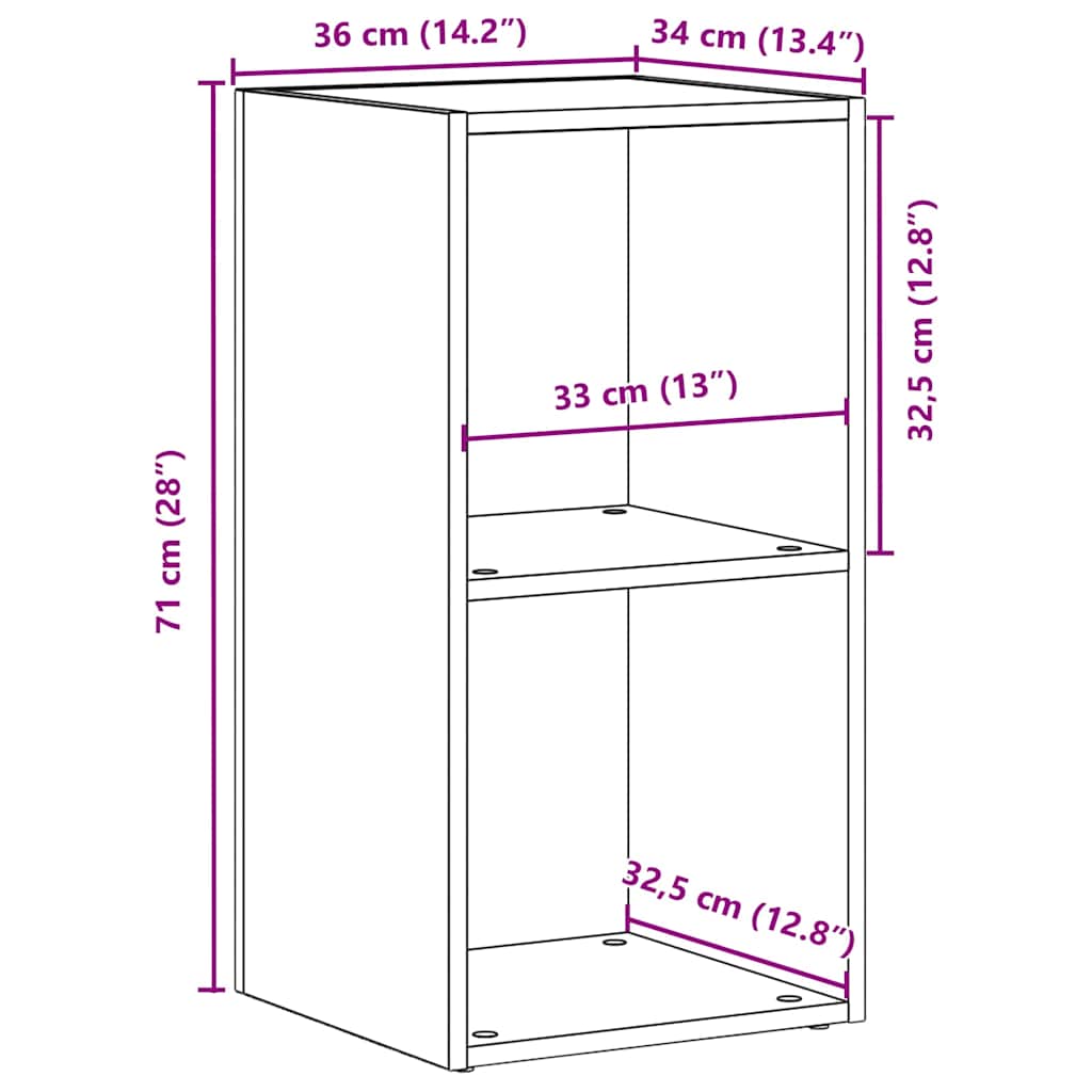 LP-opbevaringsboks 71x34x36 cm konstrueret træ sort-eg