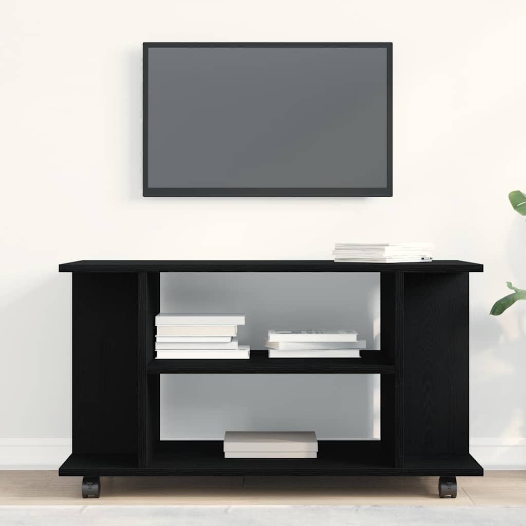 tv-skab med hjul 80x40x45 cm konstrueret træ sort-eg