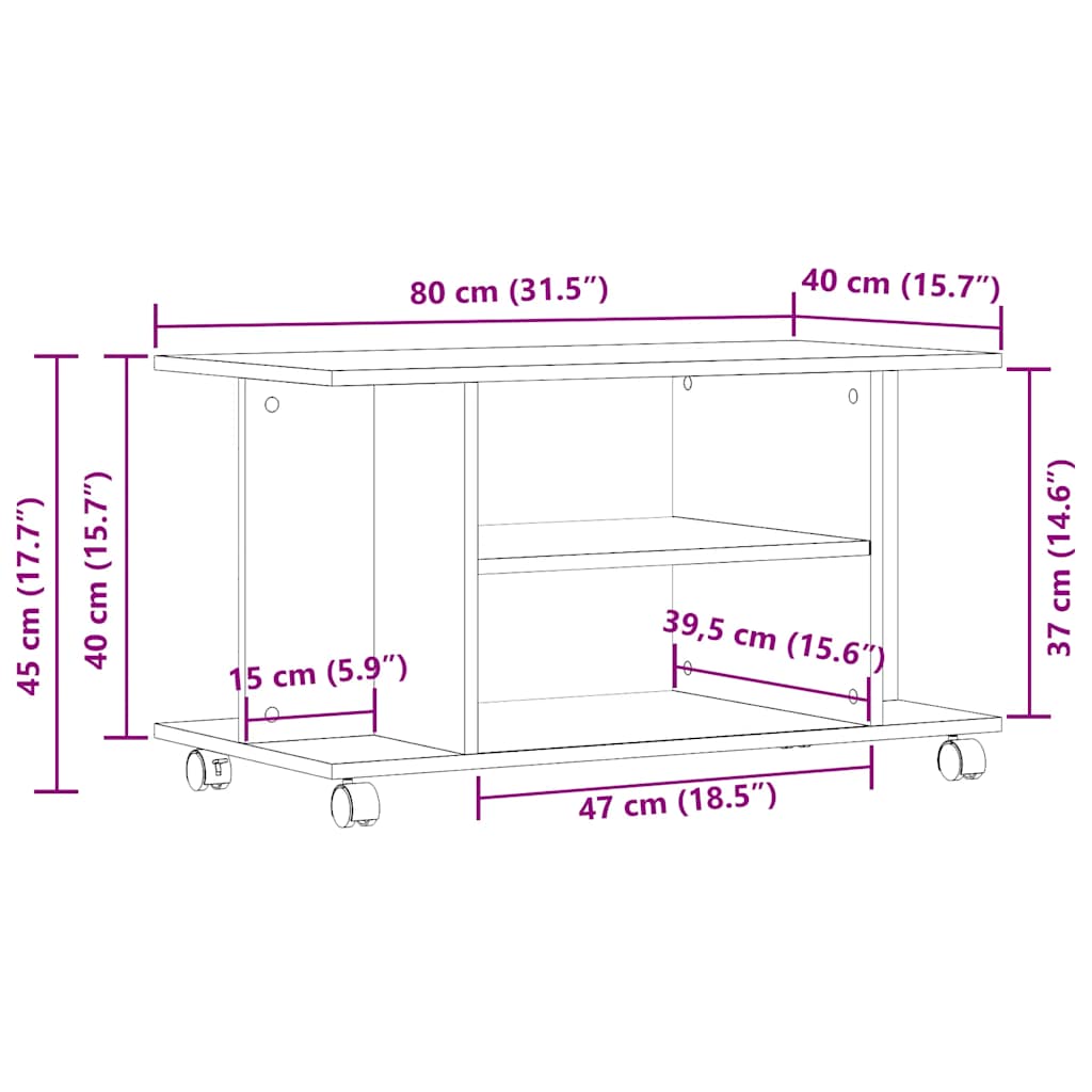 tv-skab med hjul 80x40x45 cm konstrueret træ sort-eg
