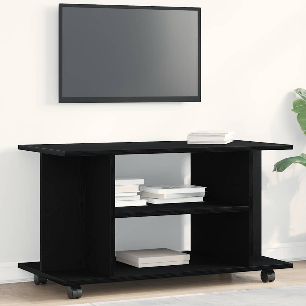 tv-skab med hjul 80x40x45 cm konstrueret træ sort-eg
