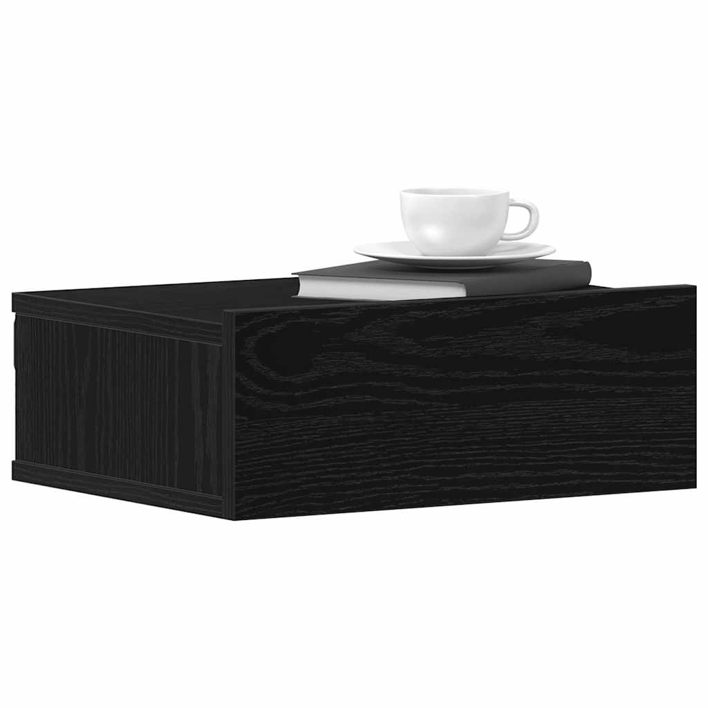 svævende natbord sort egetræ 40x32x15 cm konstrueret træ