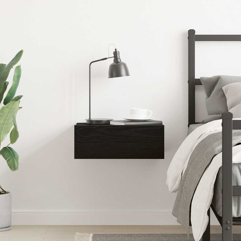 svævende natbord sort egetræ 40x32x15 cm konstrueret træ
