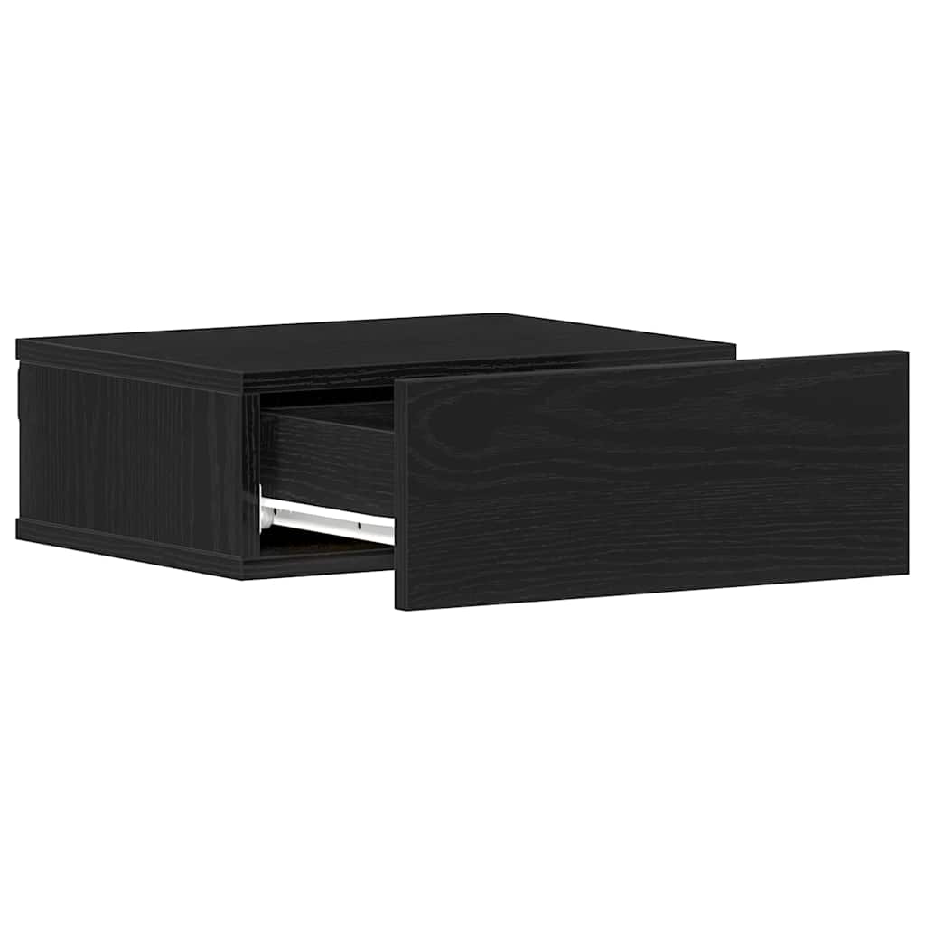svævende natbord sort egetræ 40x32x15 cm konstrueret træ