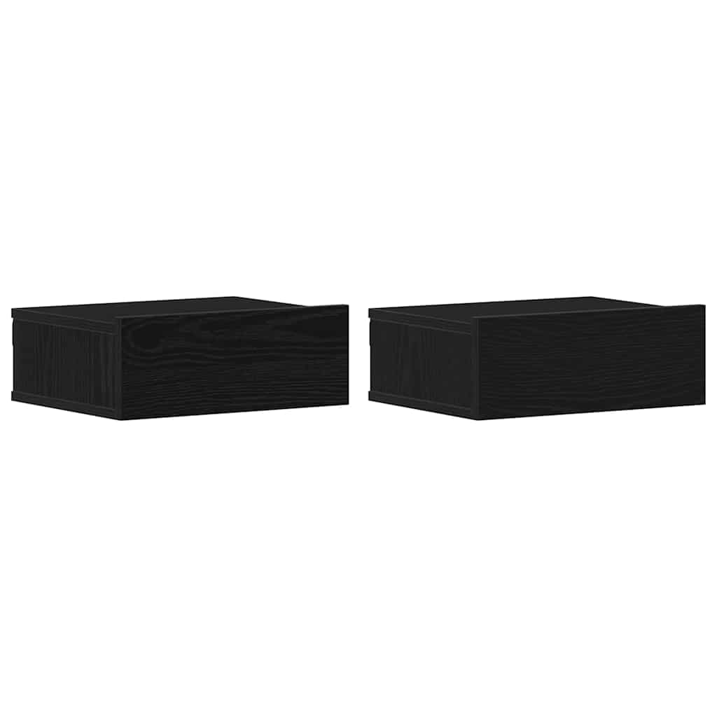 svævende natborde 2 stk. sort eg 40x32x15 cm konstrueret træ