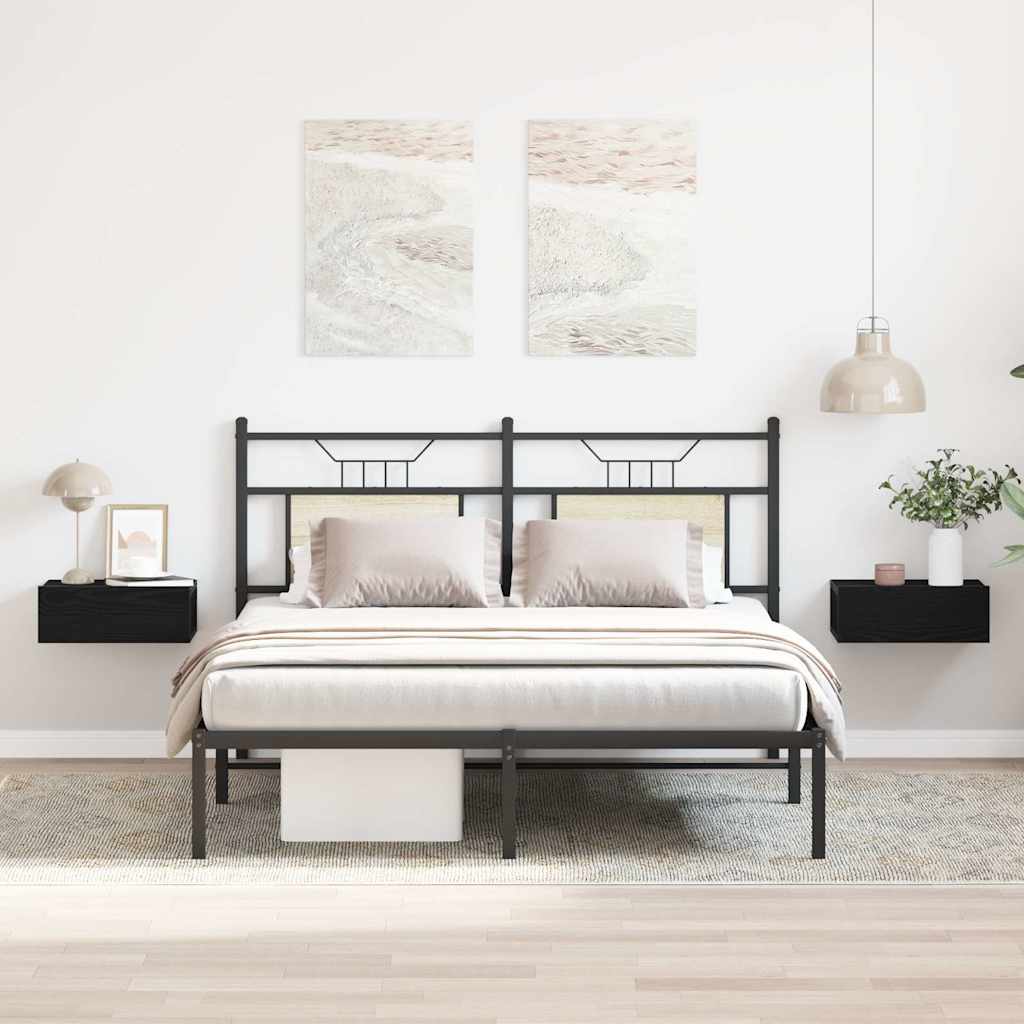 svævende natborde 2 stk. sort eg 40x32x15 cm konstrueret træ
