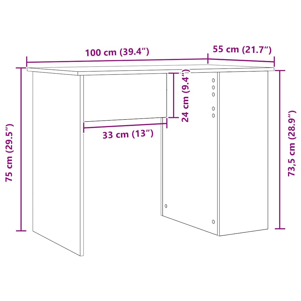 skrivebord 100x55x75 cm konstrueret træ sort egetræsfarve