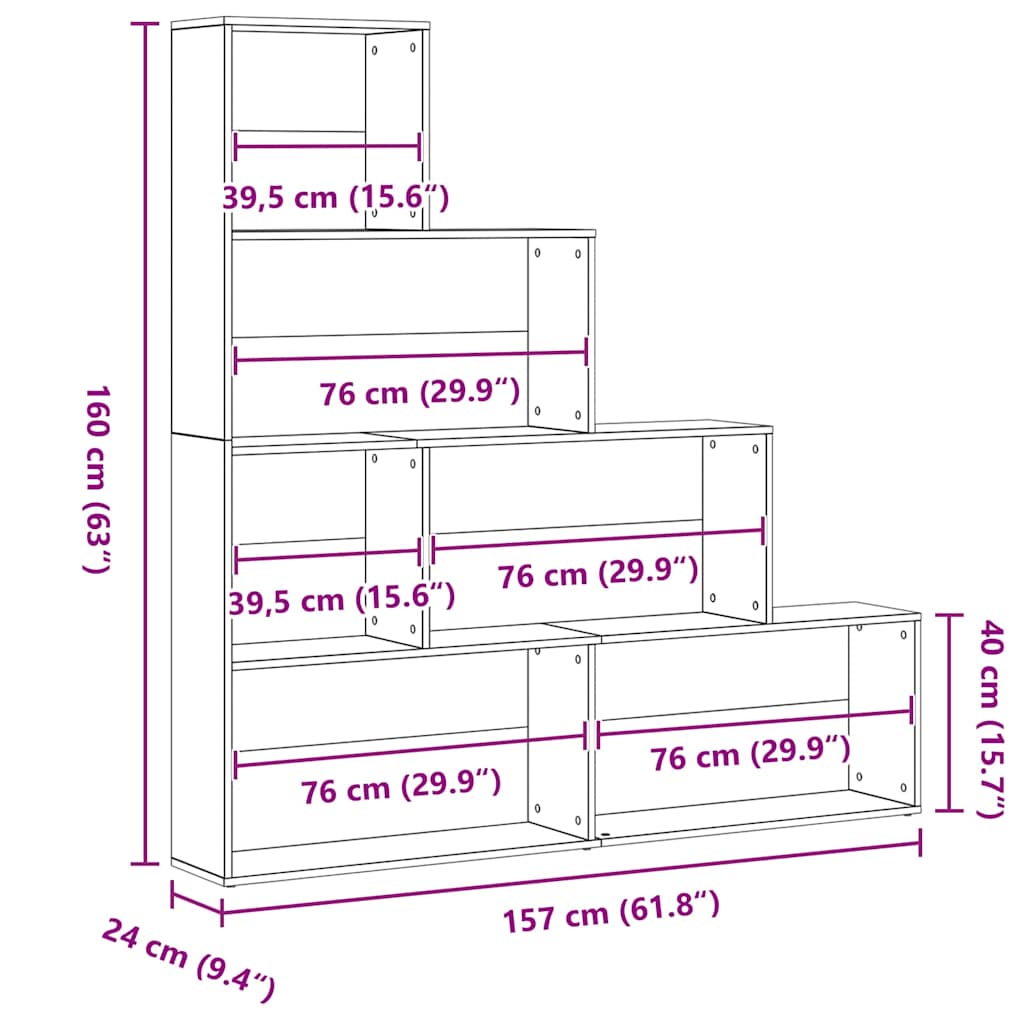 Bogskab 6 niveauer 155 x 24 x 160 cm Konstrueret træ Sort eg