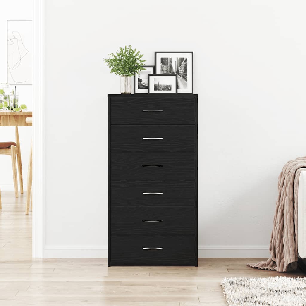 skænk med 6 skuffer 50x34x96 cm konstrueret træ sort egetræ
