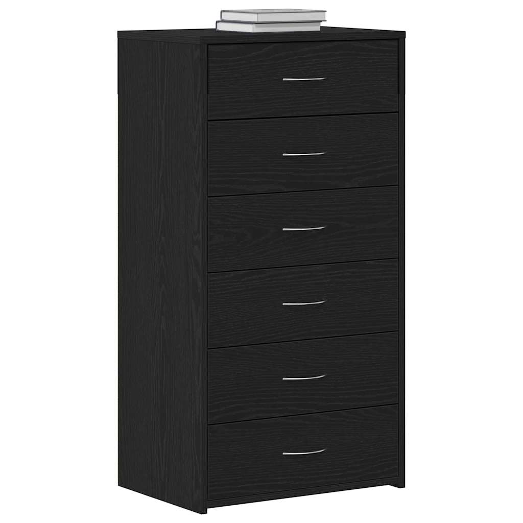 skænk med 6 skuffer 50x34x96 cm konstrueret træ sort egetræ