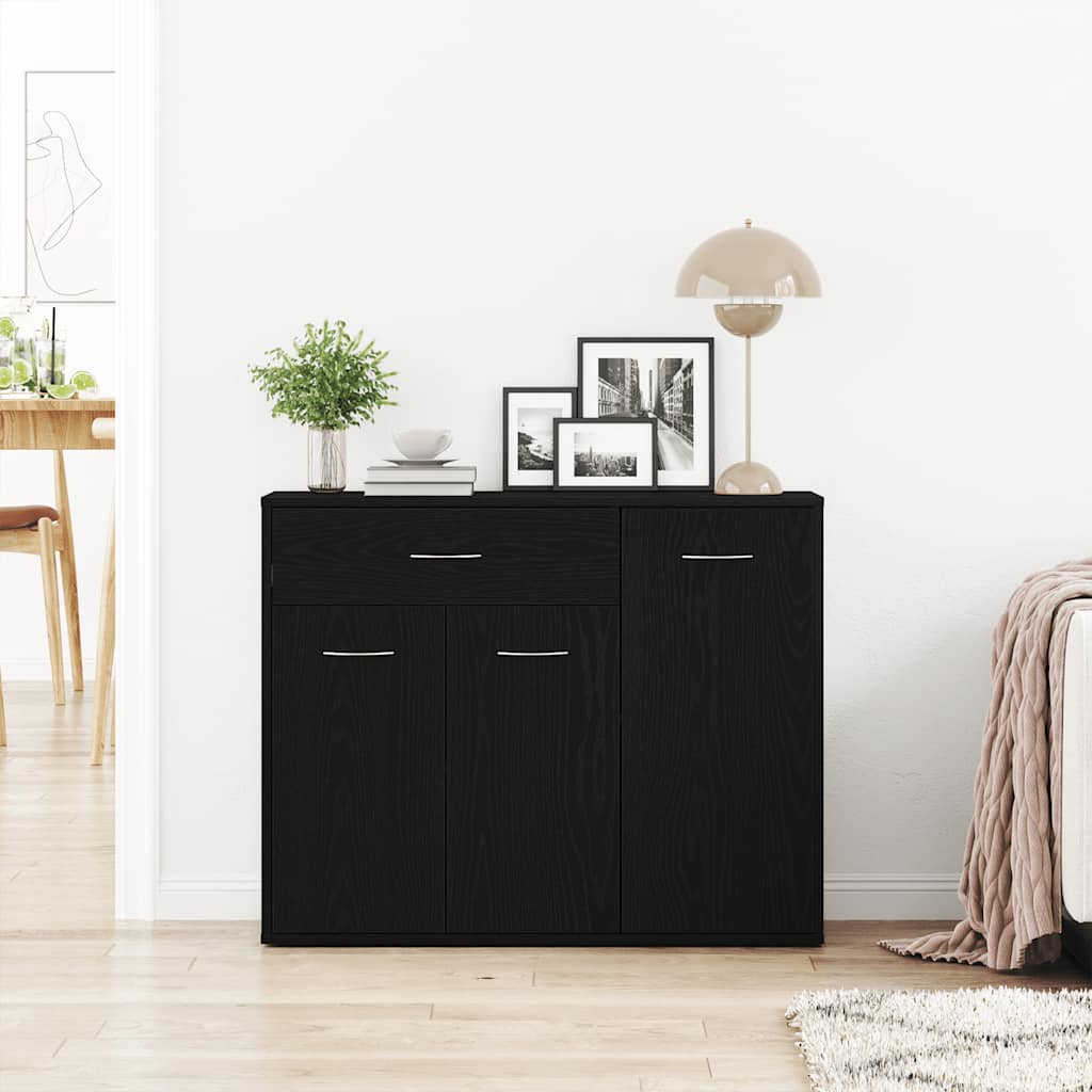 skænk sort egetræ 88x30x70 cm konstrueret træ