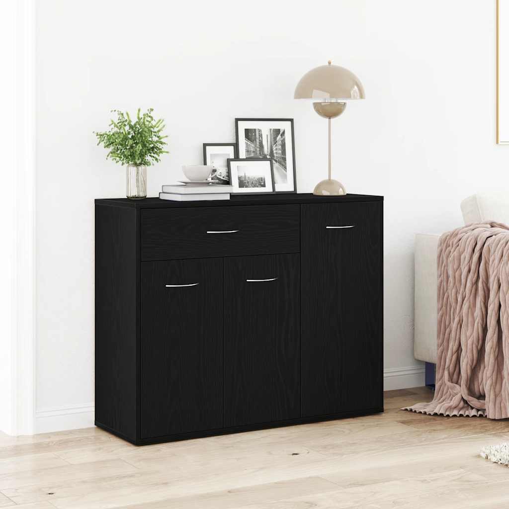 skænk sort egetræ 88x30x70 cm konstrueret træ