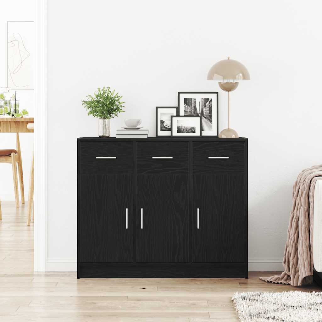skænk sort egetræ 91x28x75 cm konstrueret træ