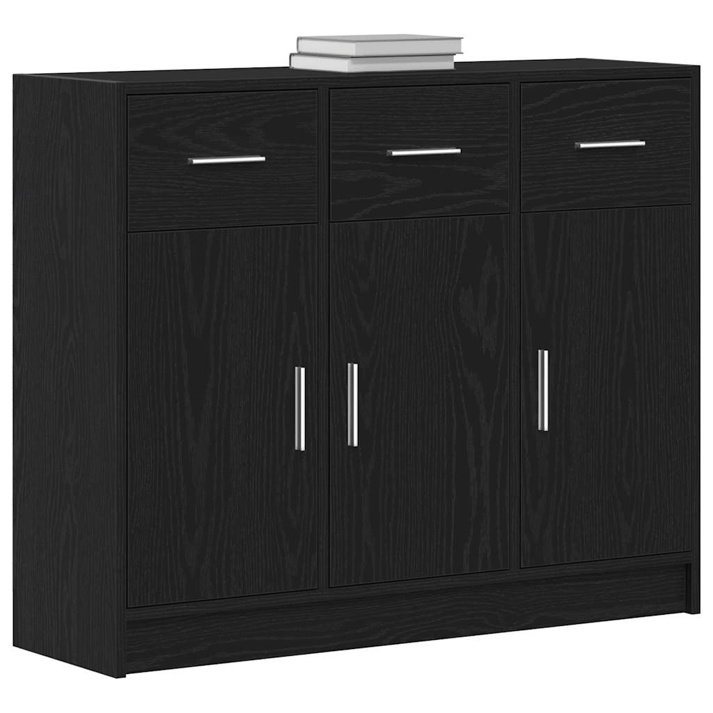 skænk sort egetræ 91x28x75 cm konstrueret træ
