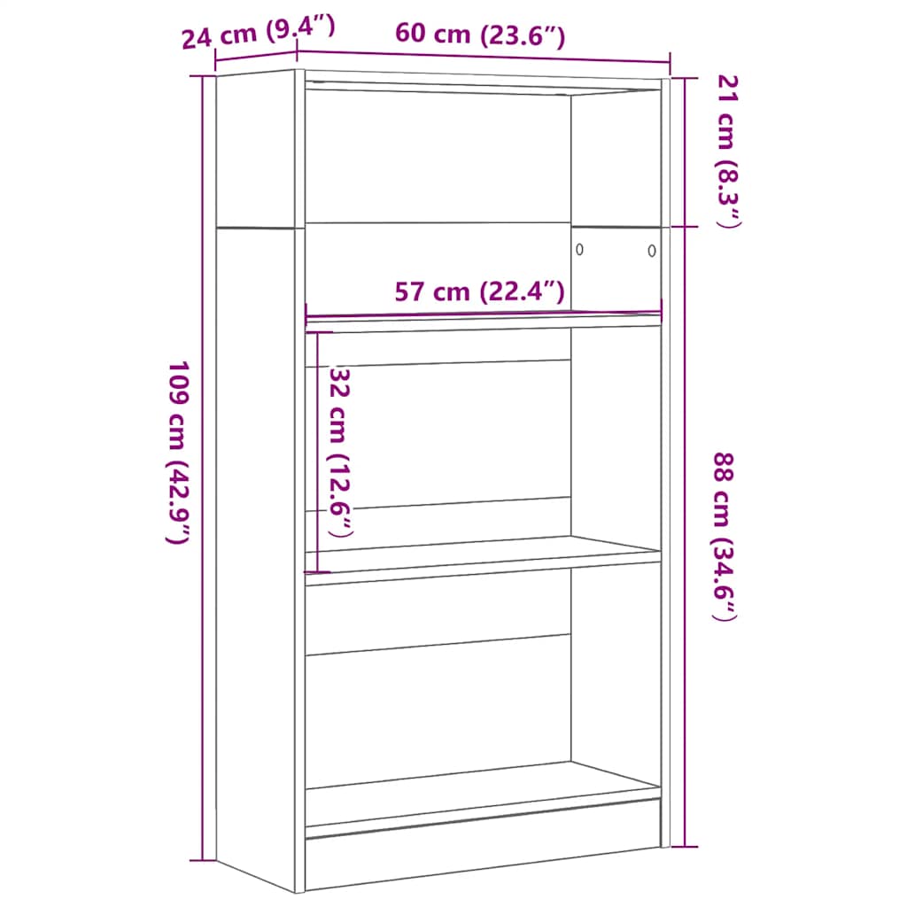 bogreol 60x24x109 cm konstrueret træ sort egetræsfarve