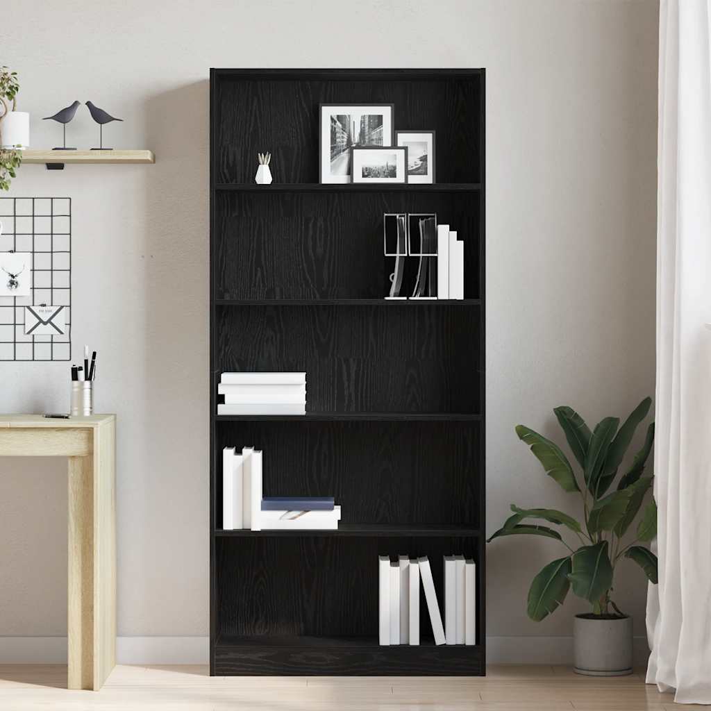 bogreol 80x24x176 cm konstrueret træ sort egetræsfarve