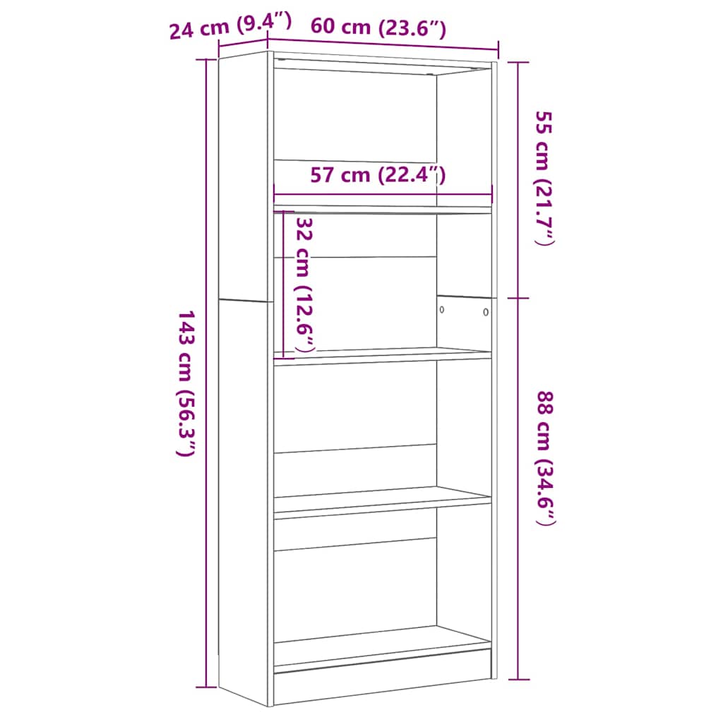 Bogreol 60 x 24 x 143 cm Konstrueret træ Sort eg