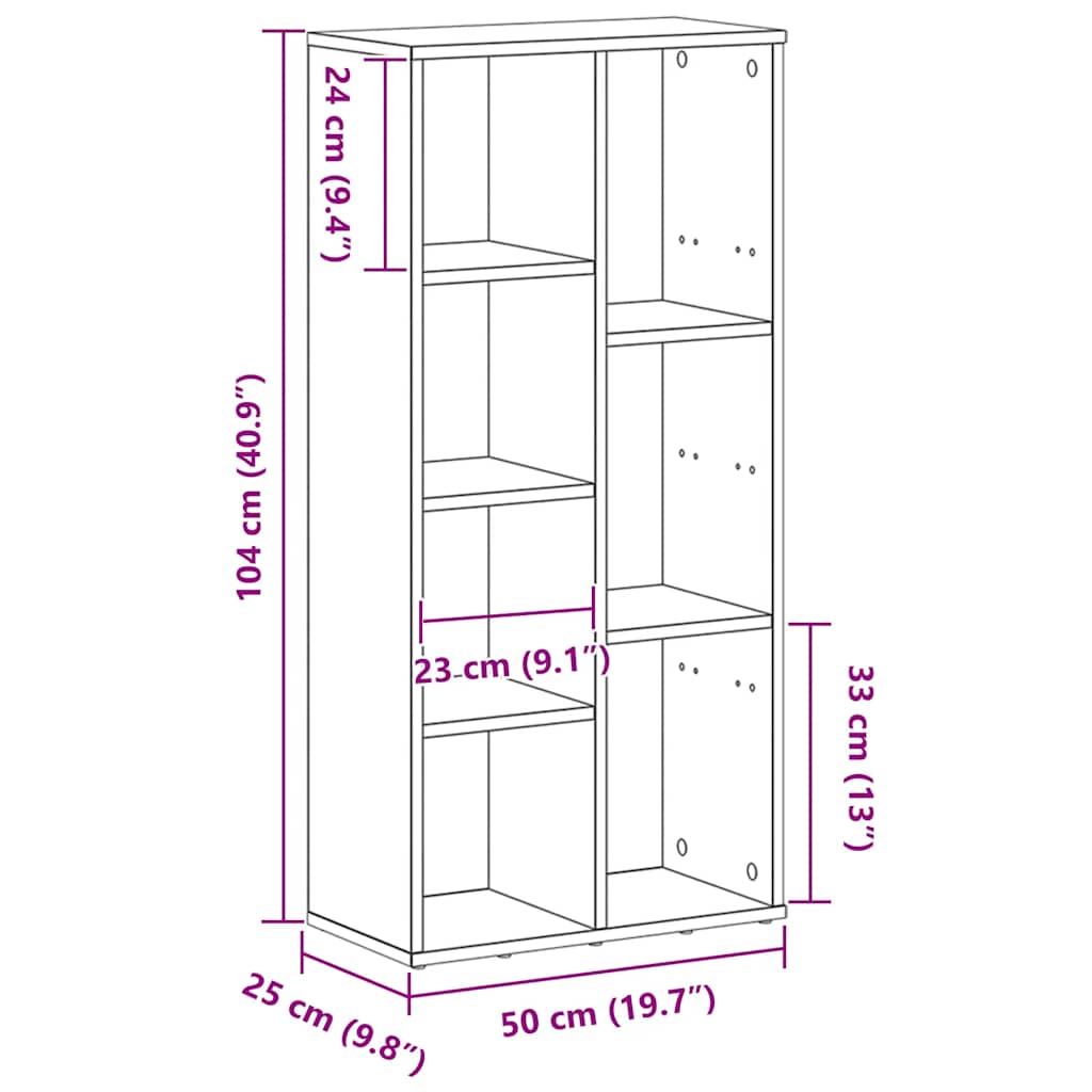 bogreol 50x25x104 cm konstrueret træ sort-eg