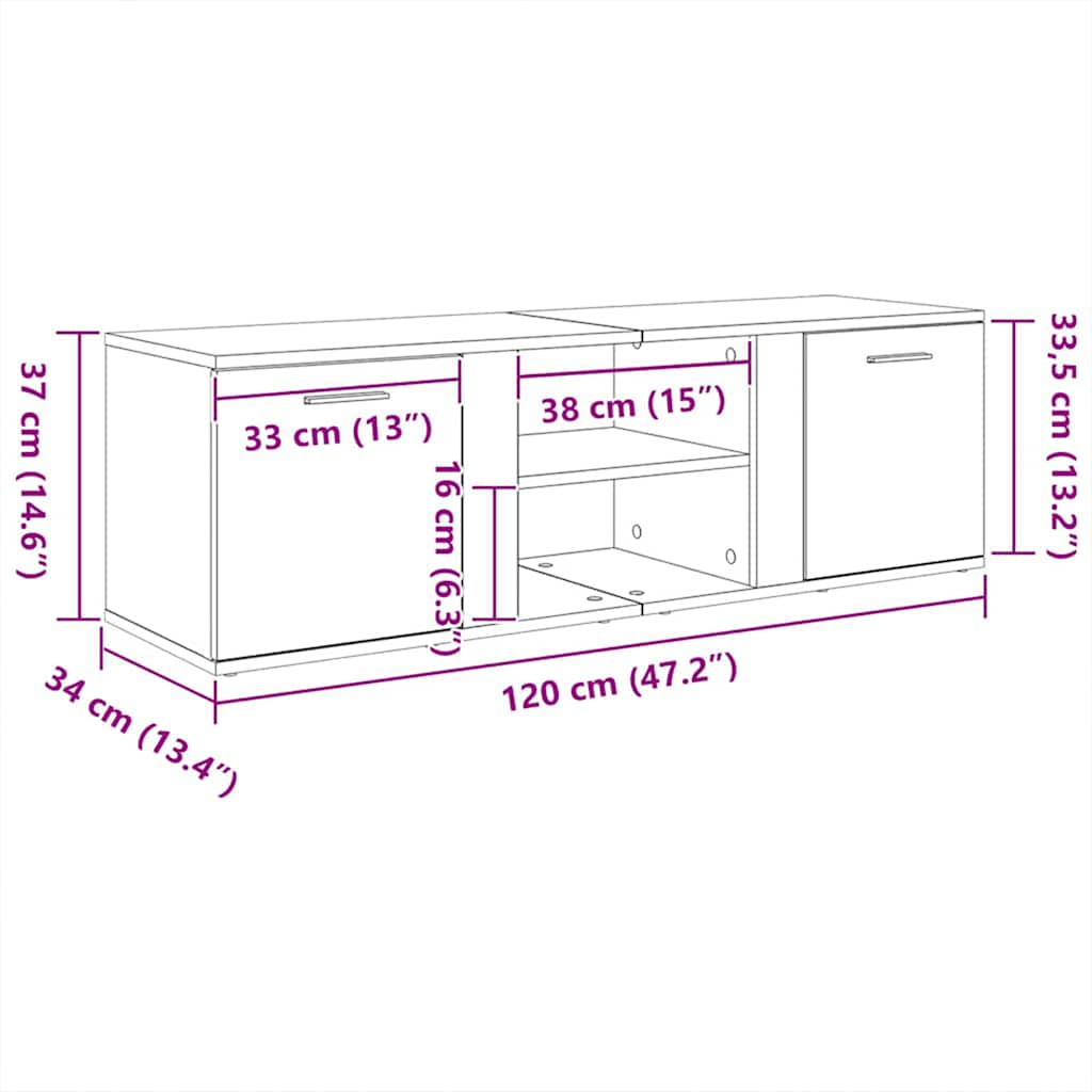 TV-skab sort egetræ 120x34x37 cm konstrueret træ