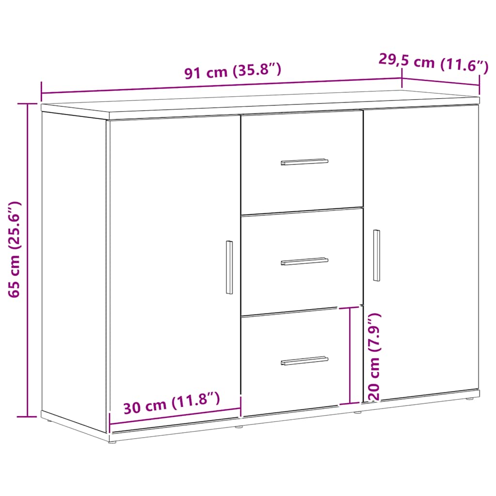 skænk 91x29,5x65 cm konstrueret træ sort egetræsfarve
