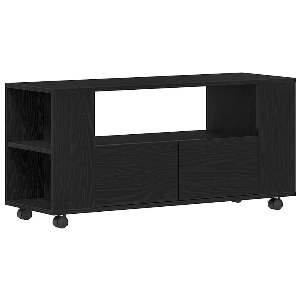 tv-bord med hjul 102x34,5x43 cm konstrueret træ sort egetræ