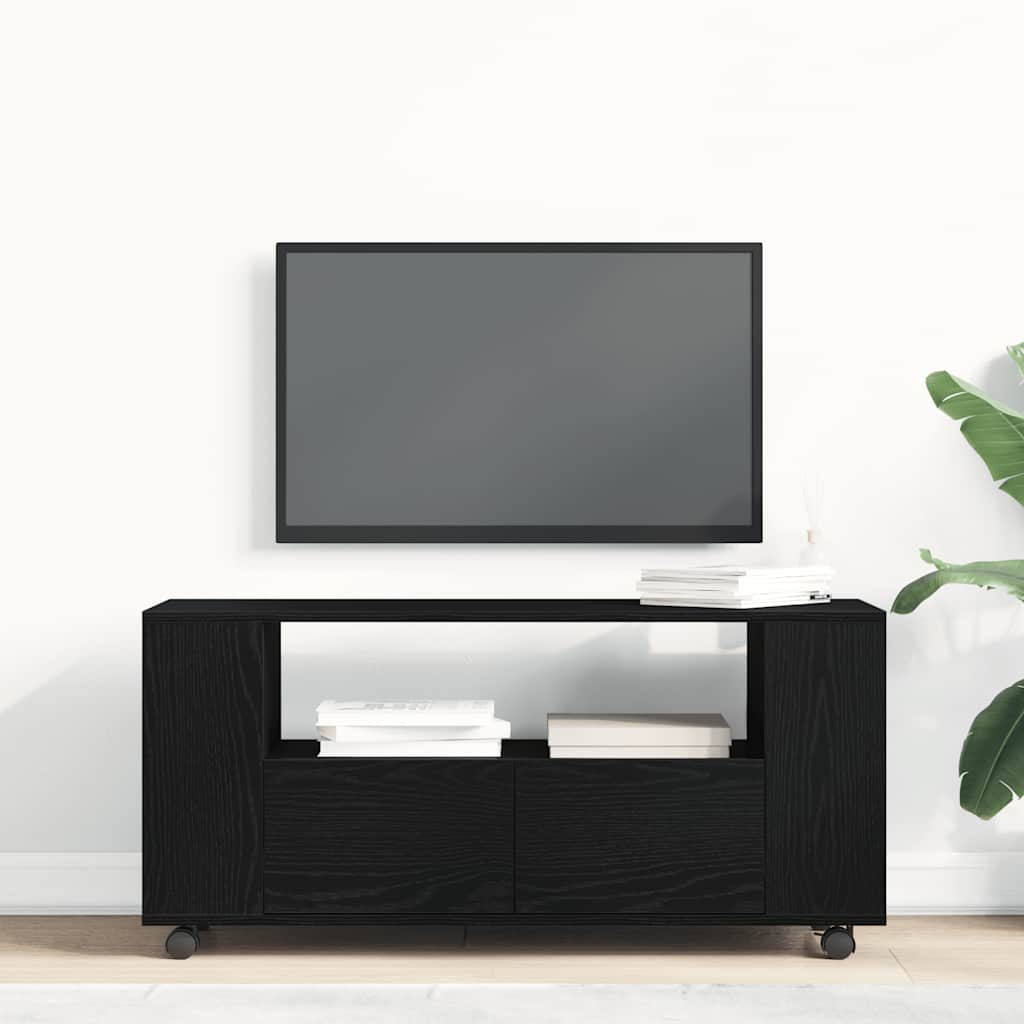 tv-bord med hjul 102x34,5x43 cm konstrueret træ sort egetræ