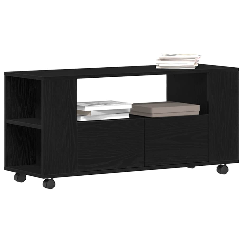 tv-bord med hjul 102x34,5x43 cm konstrueret træ sort egetræ