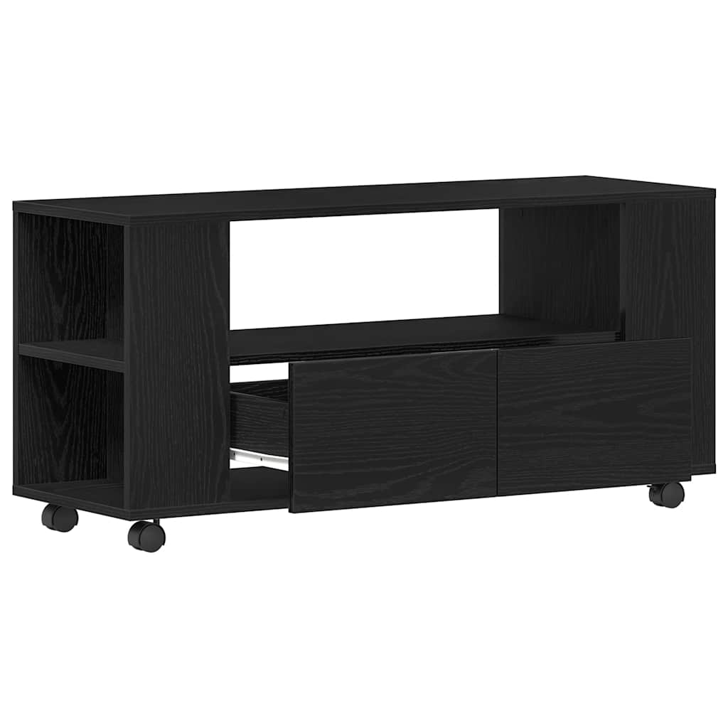 tv-bord med hjul 102x34,5x43 cm konstrueret træ sort egetræ