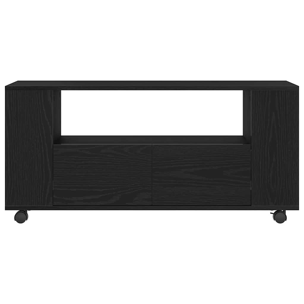 tv-bord med hjul 102x34,5x43 cm konstrueret træ sort egetræ
