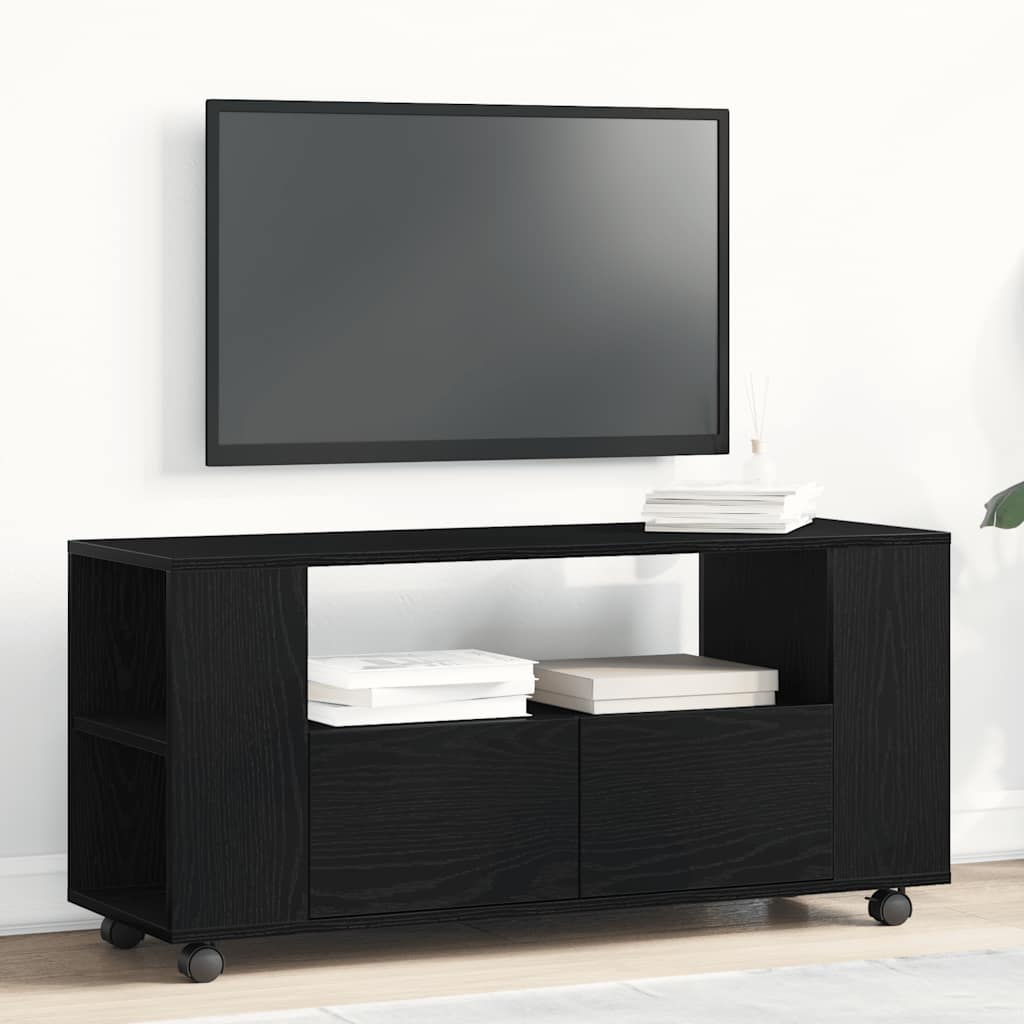 tv-bord med hjul 102x34,5x43 cm konstrueret træ sort egetræ