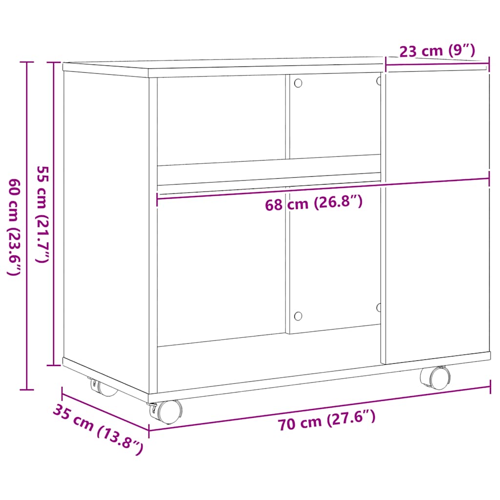 sidebord sort egetræ 70x35x60,5 cm konstrueret træ