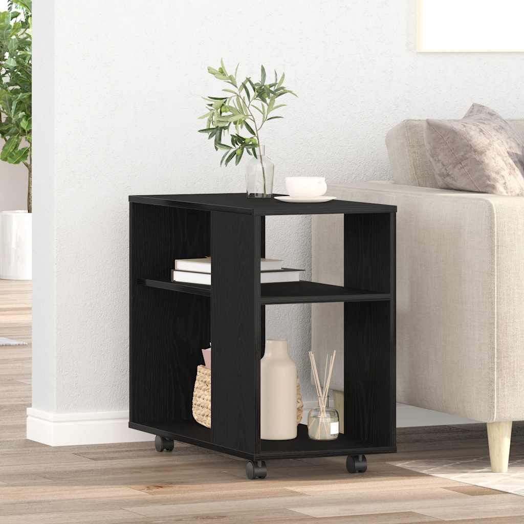 sidebord sort egetræ 70x35x60,5 cm konstrueret træ