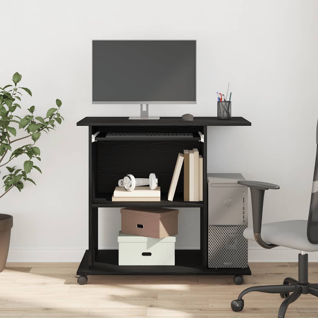 computerbord sort egetræ 80x50x75 cm konstrueret træ