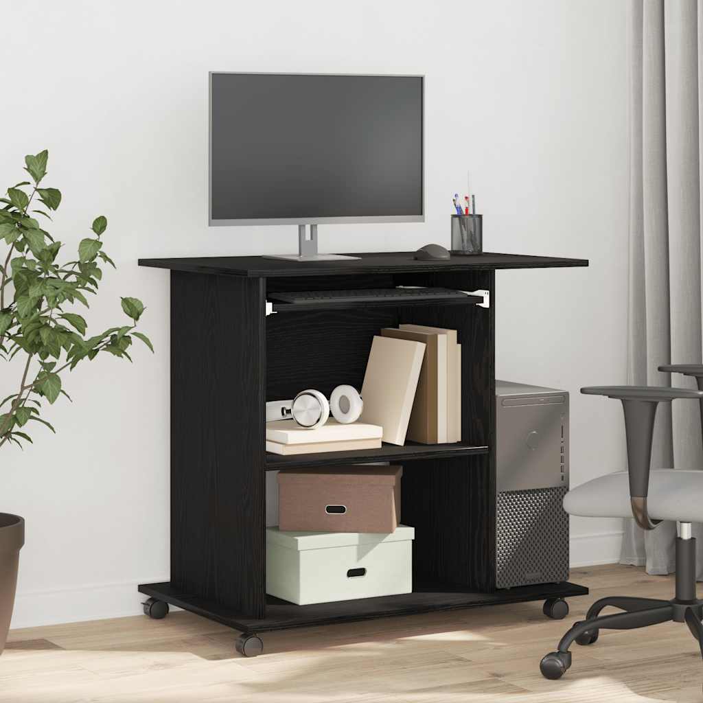 computerbord sort egetræ 80x50x75 cm konstrueret træ