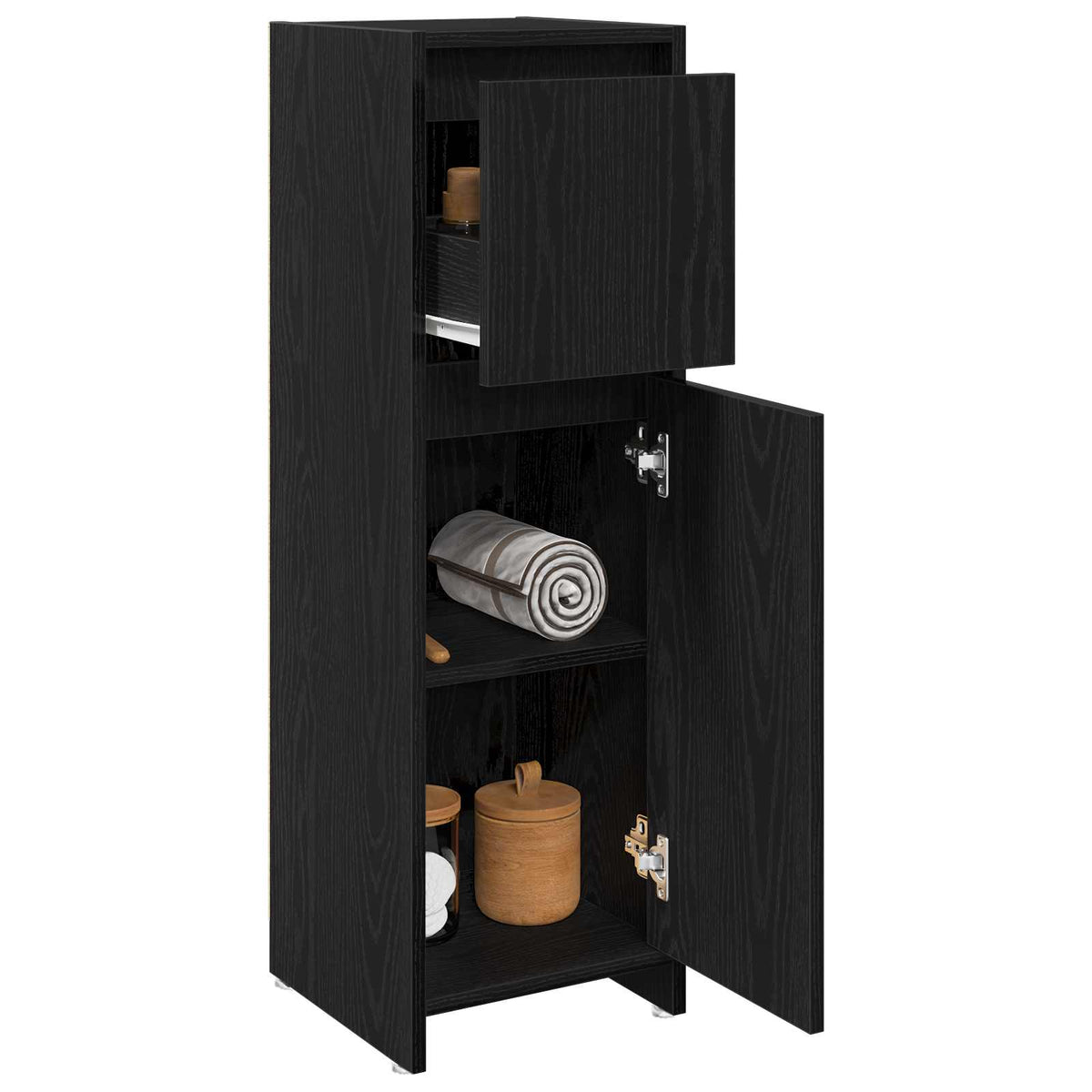 Badeværelsesskab Sort eg 30 x 30 x 95 cm Konstrueret træ