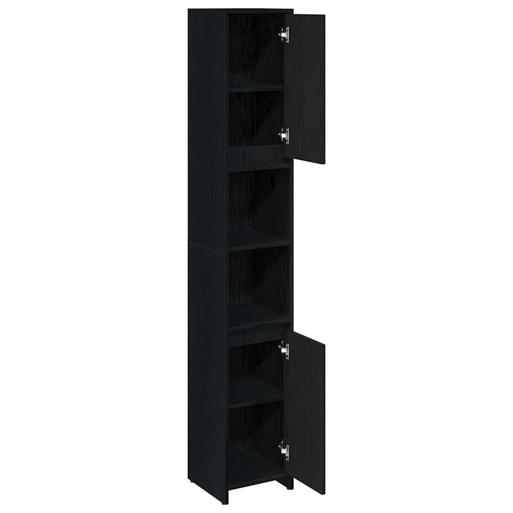 Badeværelsesskab Sort eg 30 x 30 x 183,5 cm Konstrueret træ
