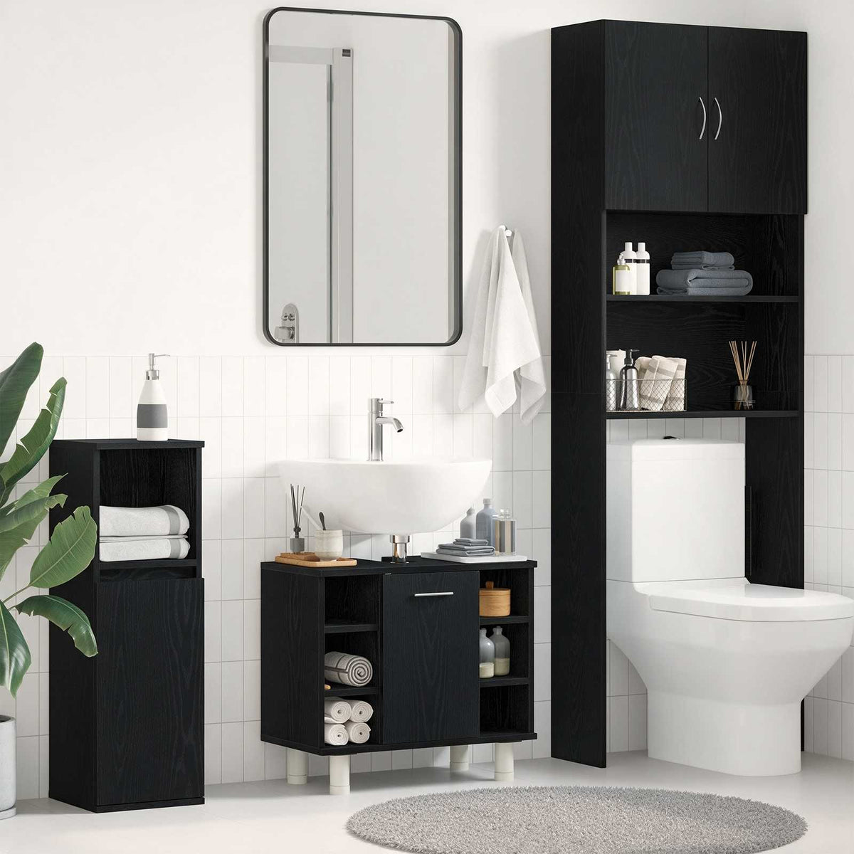 Badeværelsesskab Sort eg 60 x 32 x 54 cm Konstrueret træ