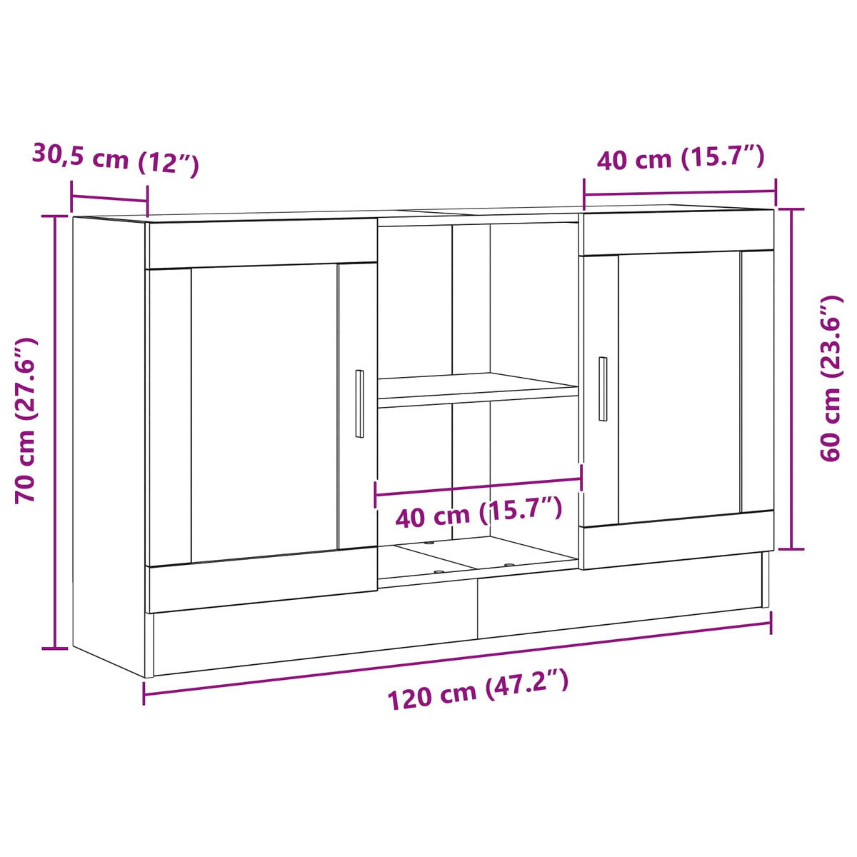 Sideboard Sort eg 120 x 30,5 x 70 cm Konstrueret træ